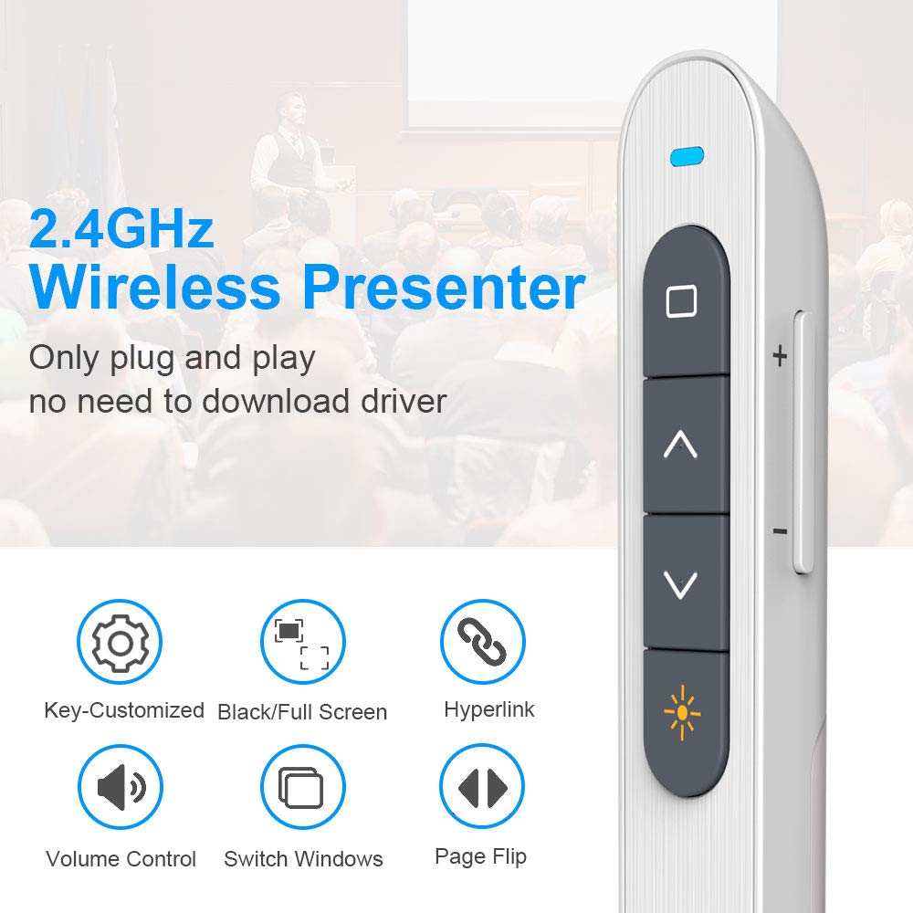 Norwii N27 Presentation Clicker, Clicker for PowerPoint Presentations, PowerPoint Clicker with Pointer for Presentations, Pointer Clicker Presentation Remote - White