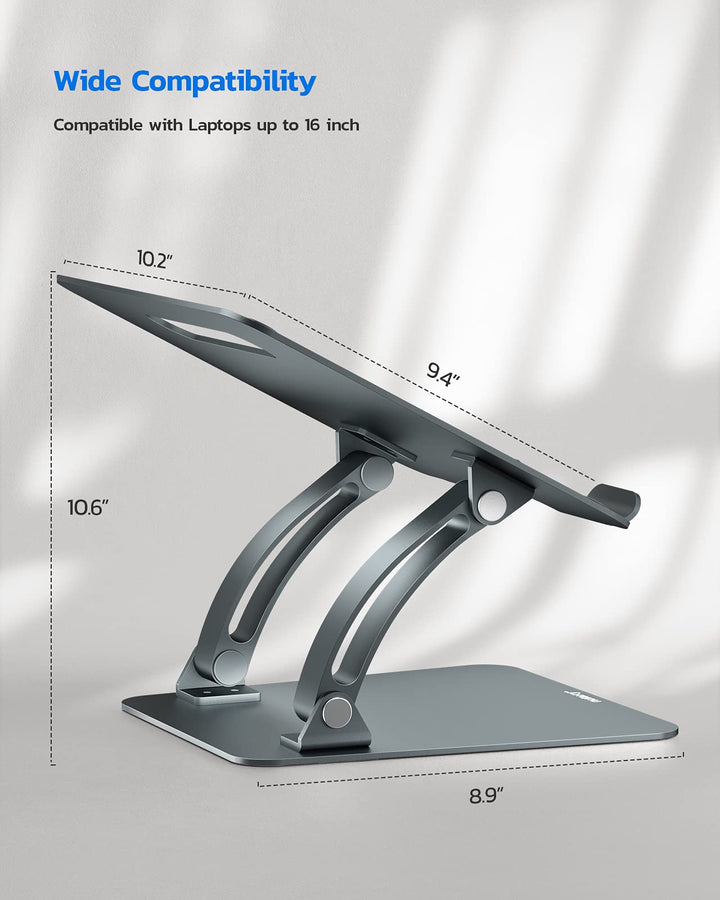 Nulaxy Fully Adjustable Laptop Stand for Desk, Dual Foldable Aluminum Computer Riser with Heat-Vent, Ergonomic Notebook Holder Portable Office Accessories Compatible with All 10-17 Laptops, Grey