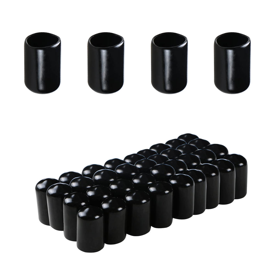 Rubber Round End Cap Cover 0.33 Inch(8.5mm) Screw Thread Protectors PVC Flexible Tubing Pipe Protective Bolt Screw Thread Protector Safety Cover | for Pipe Post Tubing Rod Cover 50 Pcs (Black)