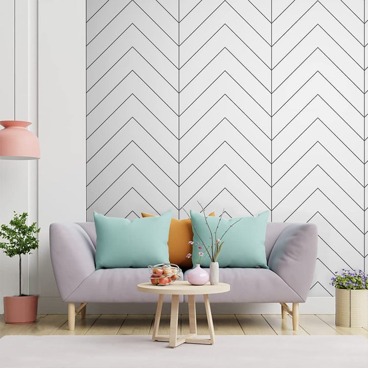 Black and White Wallpaper Peel and Stick Wallpaper Boho Contact Paper Modern Herringbone Wallpaper for Bathroom Bedroom Kitchen Wallpaper Self Adhesive Removable Wallpaper 17.7×197 Wall Waterproof