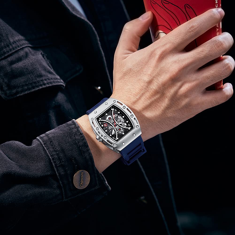 Watch for Men Wristwatch Fashion Hollow Big Dial Luminous Waterproof Sport Analog Quartz Business Mens Watches Blue Silicon Strap Dress Watch