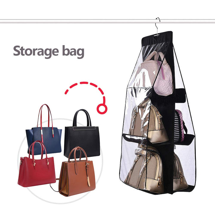 Hanging handbag Organizer Storage Holder Purse Clutch hanger bags for Closet Wardrobe with 6 Larger Pockets, Black