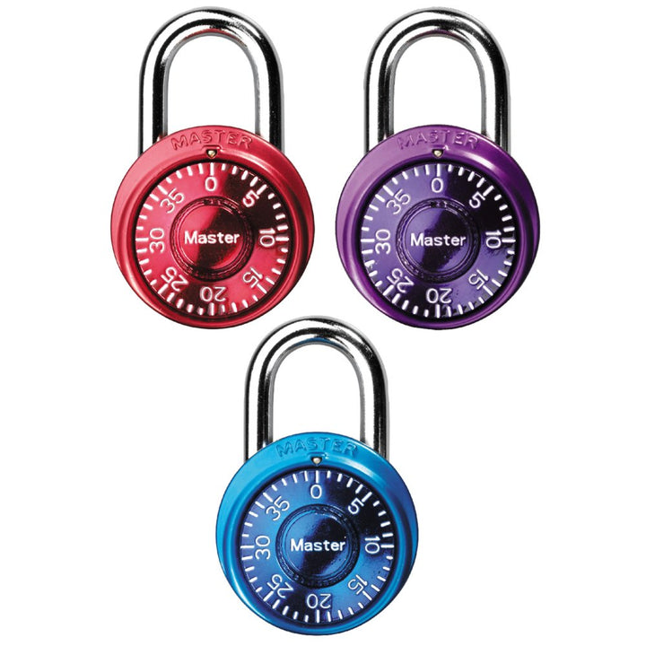 1533TRI Locker Lock Mini Combination Padlock, 3 count (Pack of 1), Colors may vary