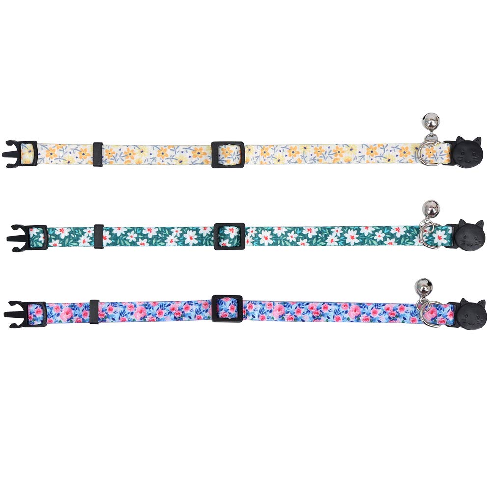 3 Pack Cat Collar Floral with Bell Breakaway Adjustable Flower for Cats Kitten