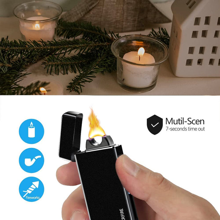Electric Lighter Windproof, Flame Electric Lighter Plasma-Flame Arc Lighter Rechargeable USB Lighter Flame Lighter with Battery Indicator (Black)