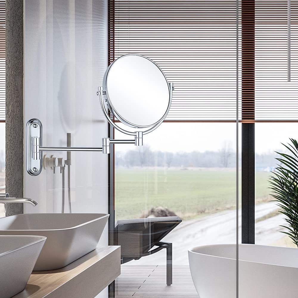 Wall Mount Mirror 8 Inch, Double-Side 1X/10X Magnified for Makeup and Shaving, Chrome Finished