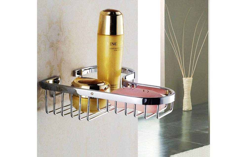Shower Caddy Basket,Corner Shower Shelf Soap Holder,Brass Wire Basket for Inside Shower Wall Storage Bathroom Organizer in Polished Chrome