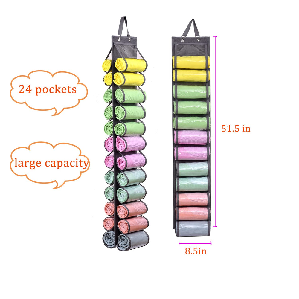Legging Storage Organizer Hanging Legging Storage Hanger with 24 Compartments, Hanging Legging Holder Organizer for Yoga Leggings Clothes Roll (Gray)