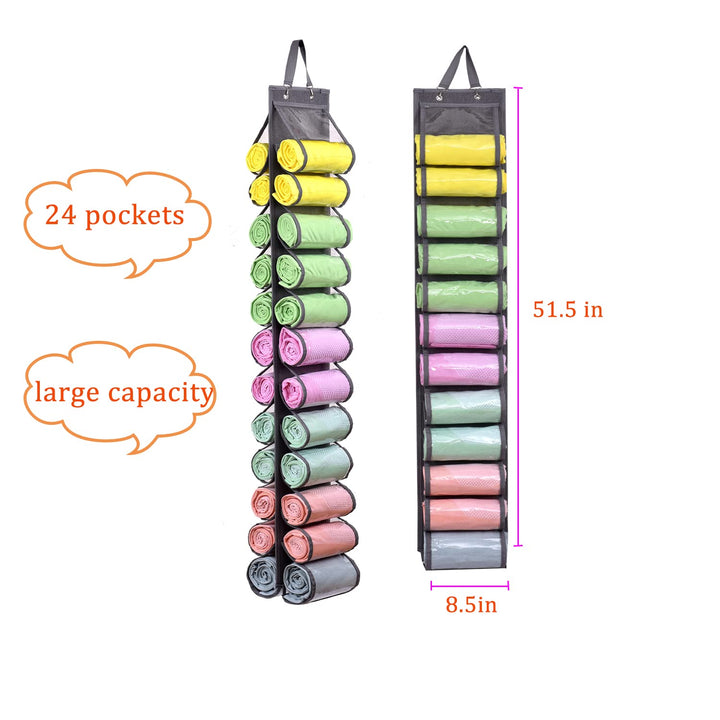 Legging Storage Organizer Hanging Legging Storage Hanger with 24 Compartments, Hanging Legging Holder Organizer for Yoga Leggings Clothes Roll (Gray)