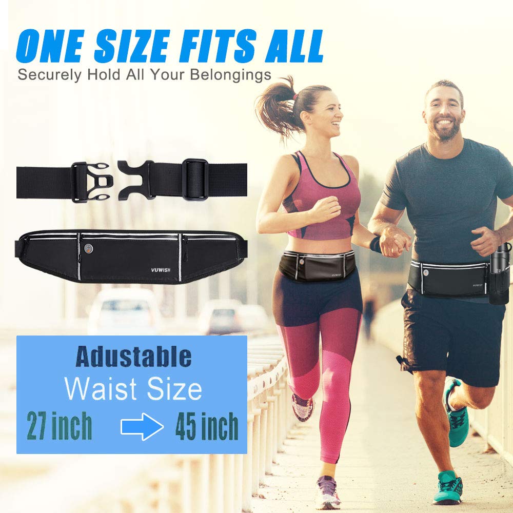 VUWISH Running Belt Fanny Pack, Adjustable Running Waist Pack Bag with Foldable Water Bottle Holder, Unisex Sport Pouch Belt for Fitness Jogging Hiking Travel,Cell Phone Holder Fits All Phones iPhone
