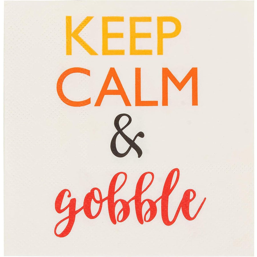 Cocktail Napkins - 100-Pack Disposable Paper Napkins, Autumn Thanksgiving Dinner Party Supplies, 3-Ply, Keep Calm and Gobble, White, Unfolded 10 x 10 Inches, Folded 5 x 5 Inches