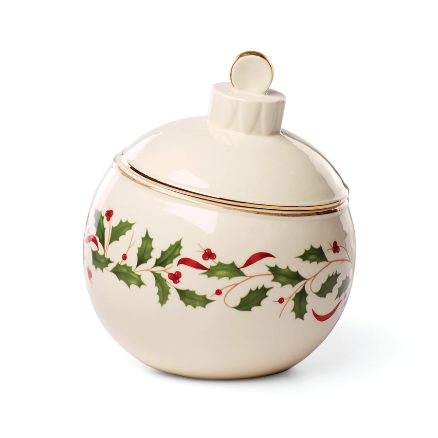Lenox Holiday Ornament Candy Jar, 1.30 LB, Red & Gr