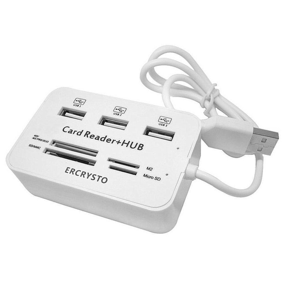 Card Reader and 3 Ports USB Hub, High Speed External Memory Card Reader (MS, Micro SD,SD/MMC,M2,TF Card), White.