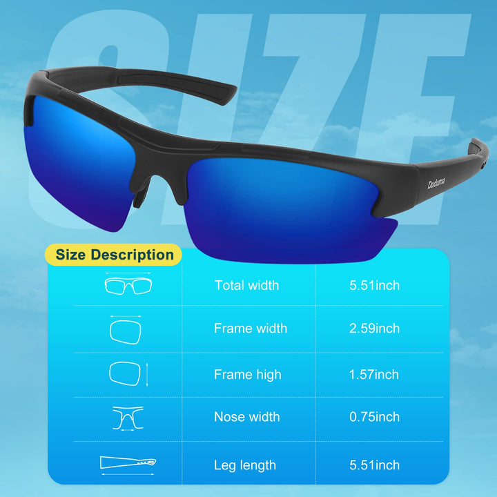 Polarized Sports Sunglasses for for Men Women Fishing Cycling Running Golf Driving Glasses Tr62 Superlight Frame (black matte frame with blue lens)