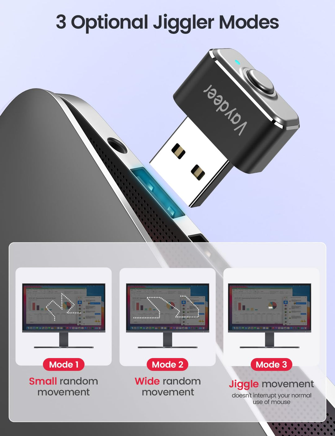 Tiny Mouse Jiggler USB Port Mouse Mover Supports Multi-Track, Driver-Free, Plug-and-Play with ON/Off Switch