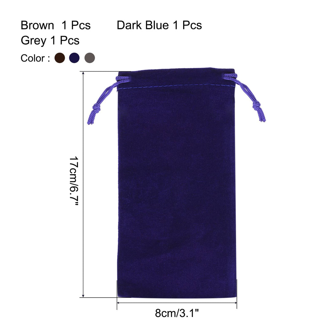 PATIKIL 17x8cm Drawstring Gift Bags, 3Pcs Soft Flannel Cloth Storage Pouch for Jewelry Glasses Wedding, Brown Dark Blue Grey