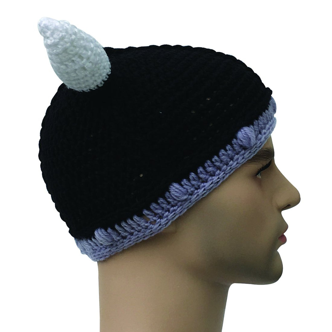 Unisex Barbarian Knight Knit Hat Viking Horns Beanie Funny Caps (Black)