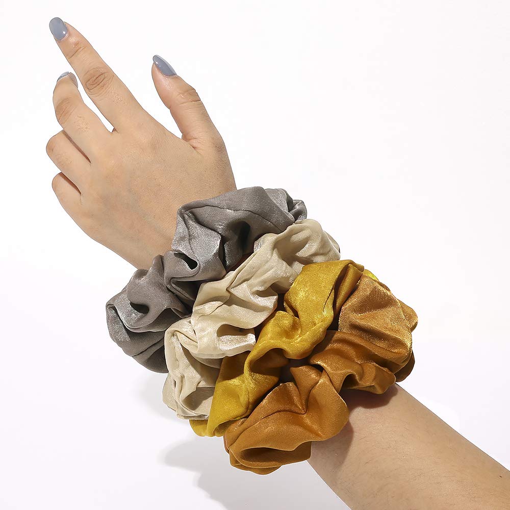 Silk Satin Scrunchies Women Hair Ties - Big Scrunchy Ponytail Holder No Crease Hair Bands Soft Elastic No Hurt Your Hair for Vsco Girl Women Beige Gray Dard Yellow Light Yellow