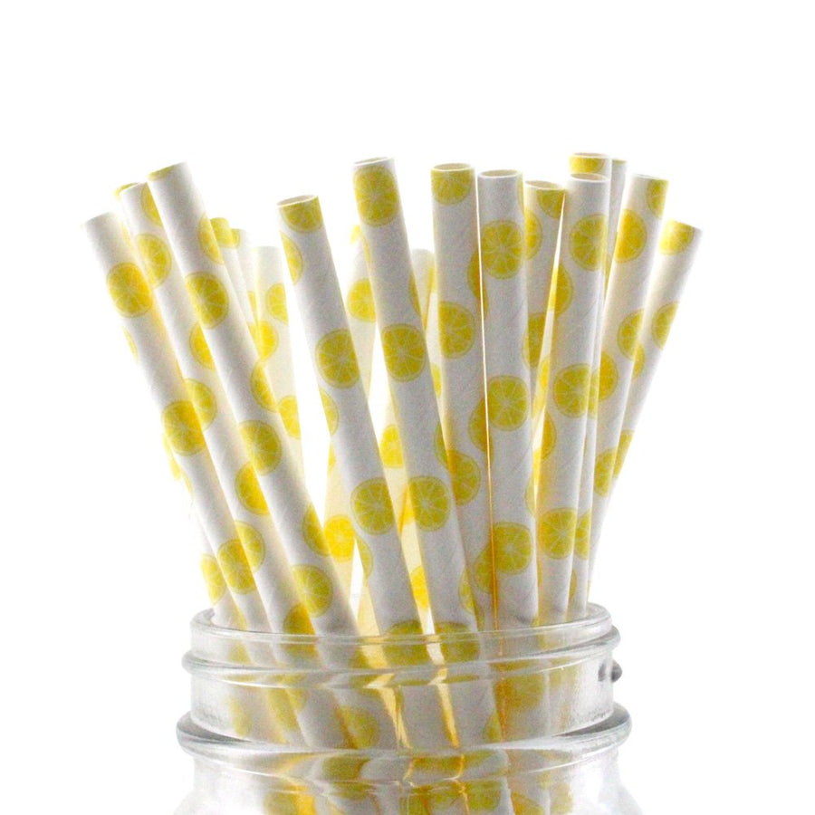 IPALMAY Lemon Patterned Drinking Paper Straws, Disposab