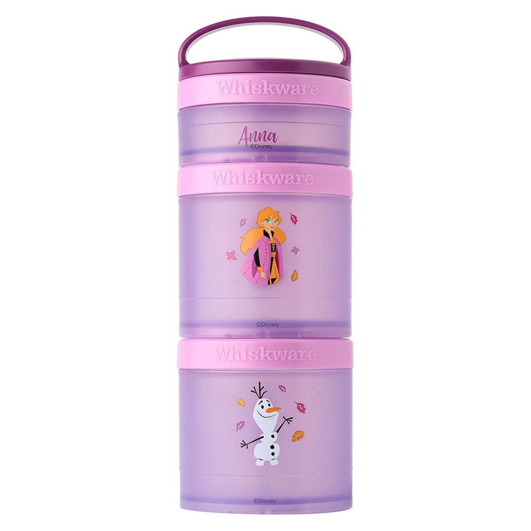Whiskware Disney Princess Frozen, Stackable Snack Containers for Infants, Kids, and Toddlers, Durable Food Storage Containers for Daycare, Car, and Airplane Travel, Dishwasher Safe, Anna and Olaf