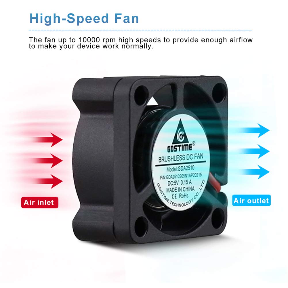 2-Pack 25mm x 10mm 5V Brushless DC Cooling Fan 2 Pin for Humidifier, Projector, Aroma Diffuser Ventilation