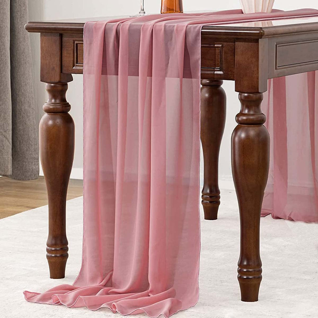 Chiffon Tablecloth Wedding Tablecloth (About 27.5 * 118 inches), Including 8 Packets of Petals and 2 Butterfly Silk Clips, Suitable for Country Wedding, Bride Shower, Baby Shower Party (Dark Pink)