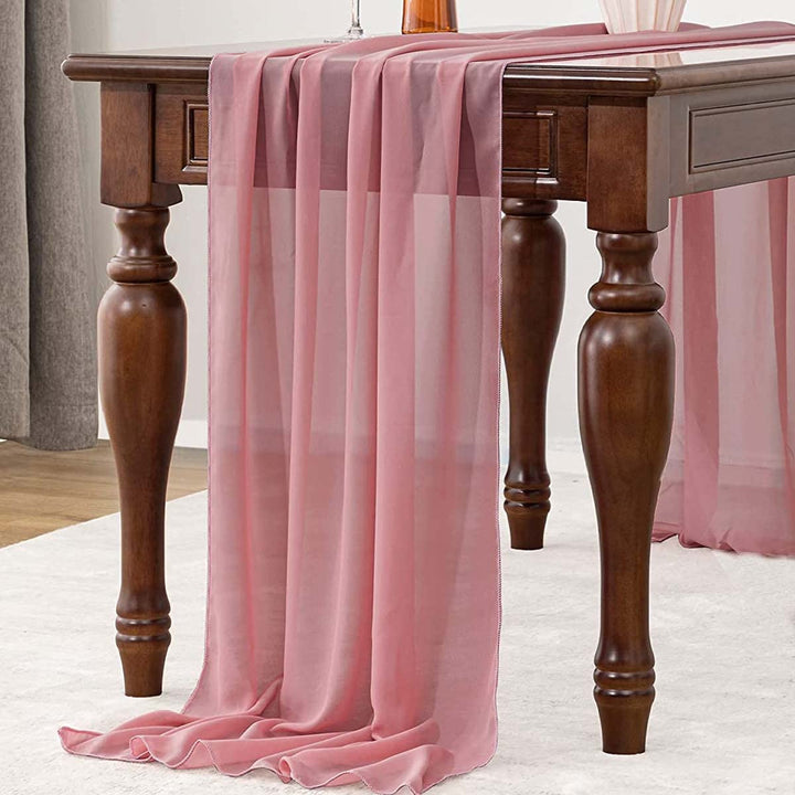 Chiffon Tablecloth Wedding Tablecloth (About 27.5 * 118 inches), Including 8 Packets of Petals and 2 Butterfly Silk Clips, Suitable for Country Wedding, Bride Shower, Baby Shower Party (Dark Pink)