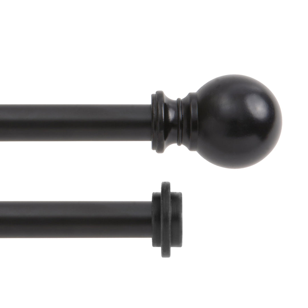 KN75918 Ball End Standard Decorative Window Double Curtain Rod, 66-120 Adjustable Length, Matte Black Finish, 5/8 Diameter Steel Tubes