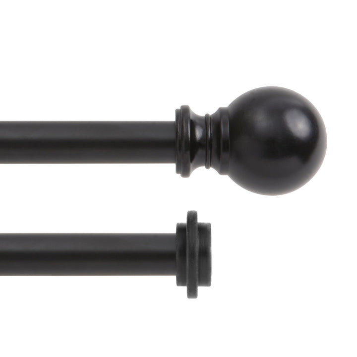 KN75918 Ball End Standard Decorative Window Double Curtain Rod, 66-120 Adjustable Length, Matte Black Finish, 5/8 Diameter Steel Tubes