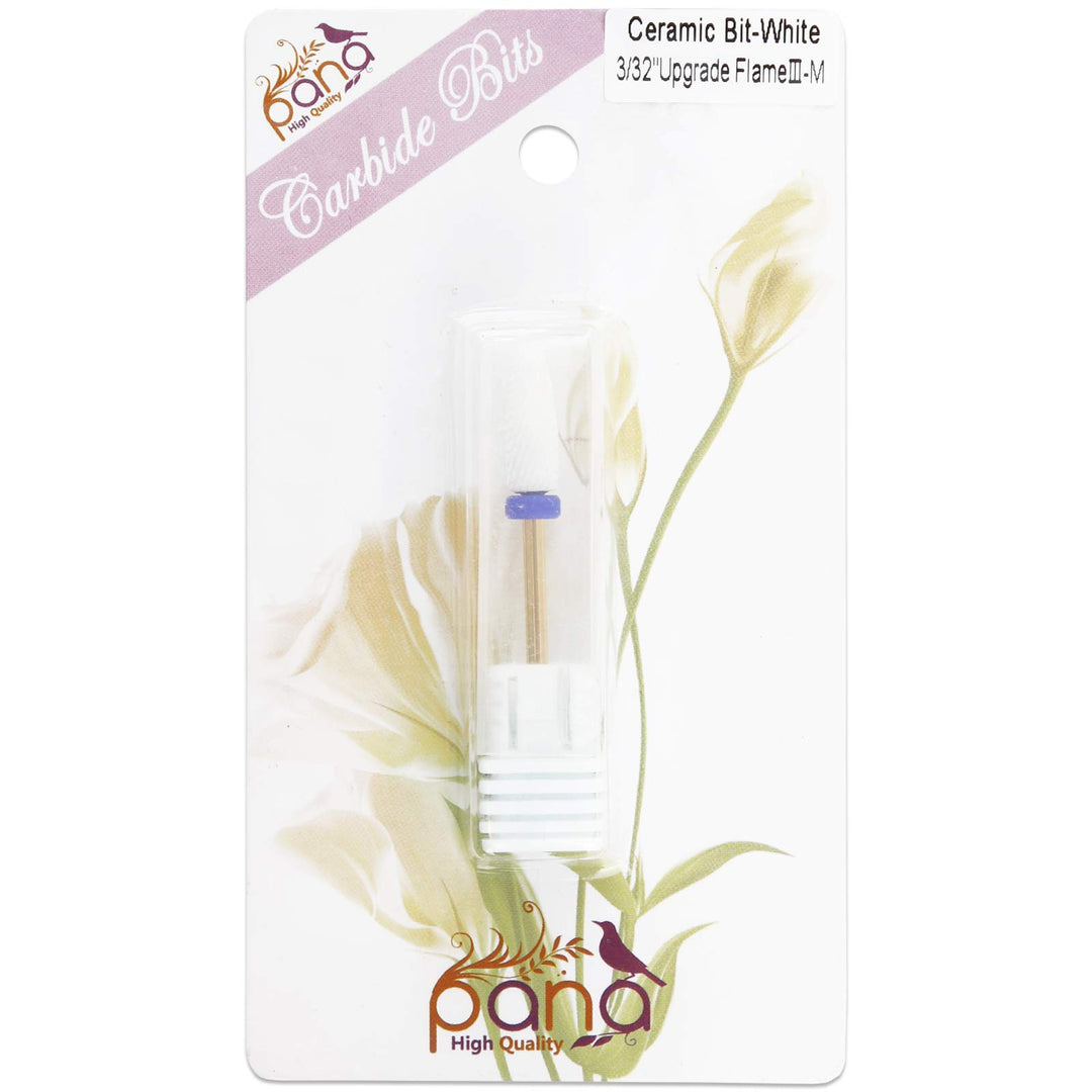 Beauticom Professional USA Ceramic White Flame Cone Shaped Bit Nail Drill (Grit: MEDIUM) 3/32 Shank Size