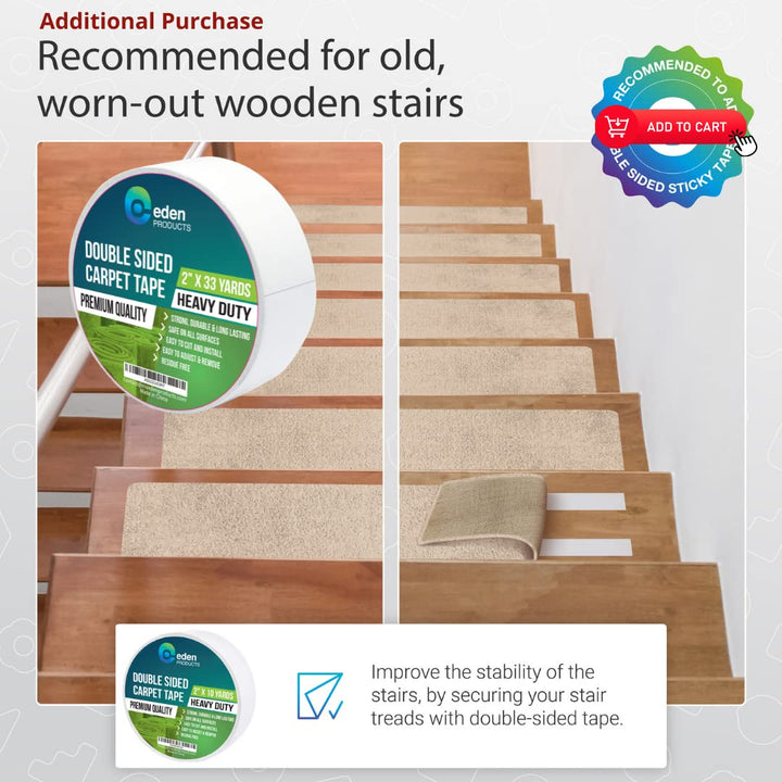 Non Slip Carpet Stair Treads for Wooden Steps [15pcs 8x30] - Slip Resistance Indoor Peel &amp; Stick Stair Treads Non Slip - Carpet Runner Mats for Elders, Kids, Dogs, Staircase Step Rugs