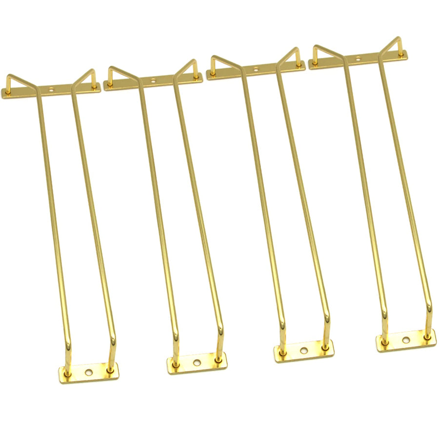 14-Inch Gold Wine Glass Rack, Under Cabinet Wine Glass Holder Stainless Steel Stemware Rack - Hanging Stemware Holder for Cabinet Kitchen Bar, Set of 4
