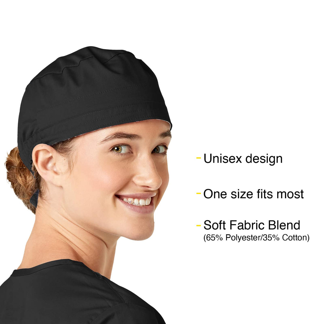 Unisex Tie Back Scrub Cap, Black, One Size