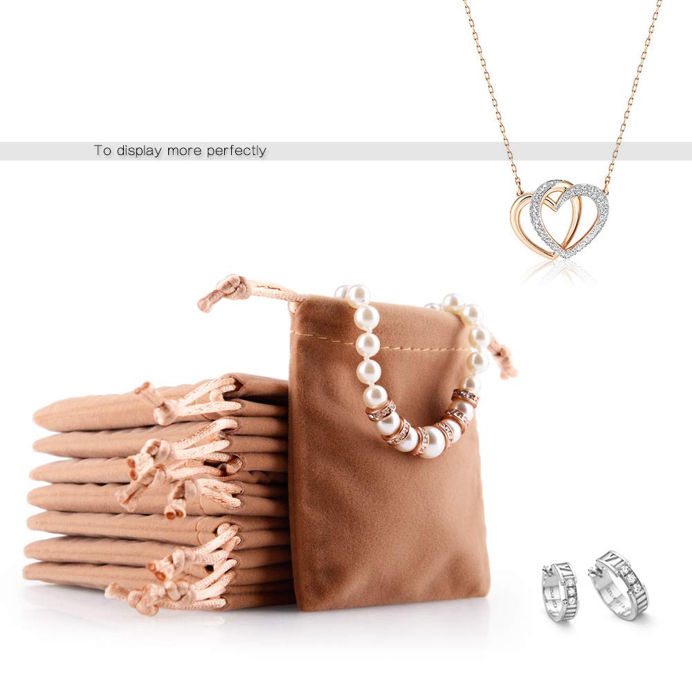 50PCS velvet jewelry storage bags small accessories collected Drawstring Pouches display and gifts For Weeding Party(Coffee)
