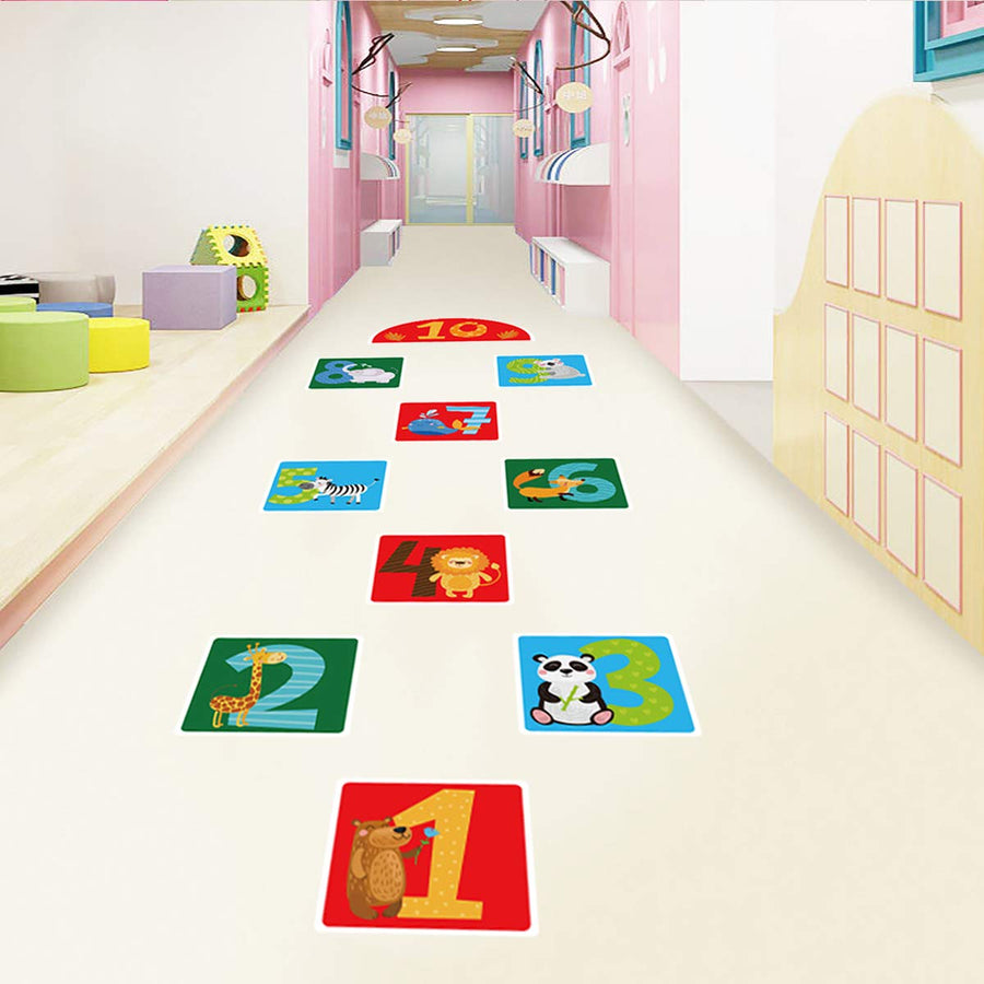10 Number DIY Hopscotch Game Wall Stickers Floor Decals, Removable PVC Cute Forest Animals Digital Wall Stickers, Unique Floor Art Decor Supplies for Baby Kids Room Bedroom Nursery