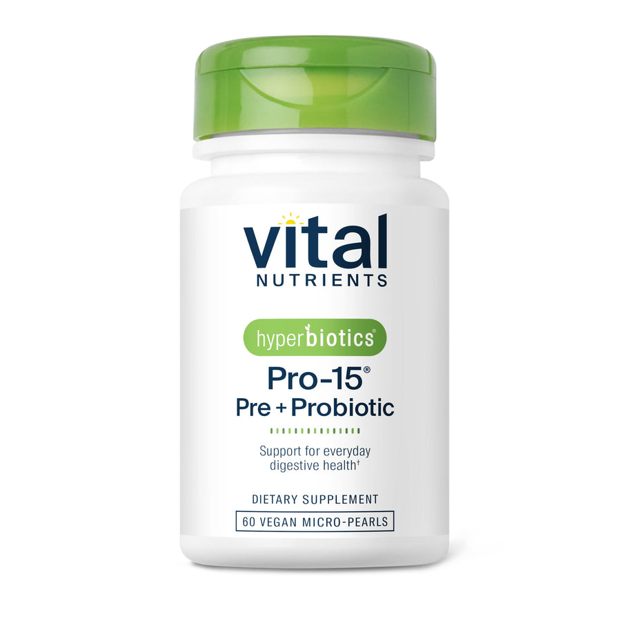 Vital Nutrients Pro-15 Prebiotics + Probiotics for Women and Men | 15 Science Backed Strains | Supports Occasional Constipation, Diarrhea, Gas & Bloating | 60 Vegan Time Release Pearls