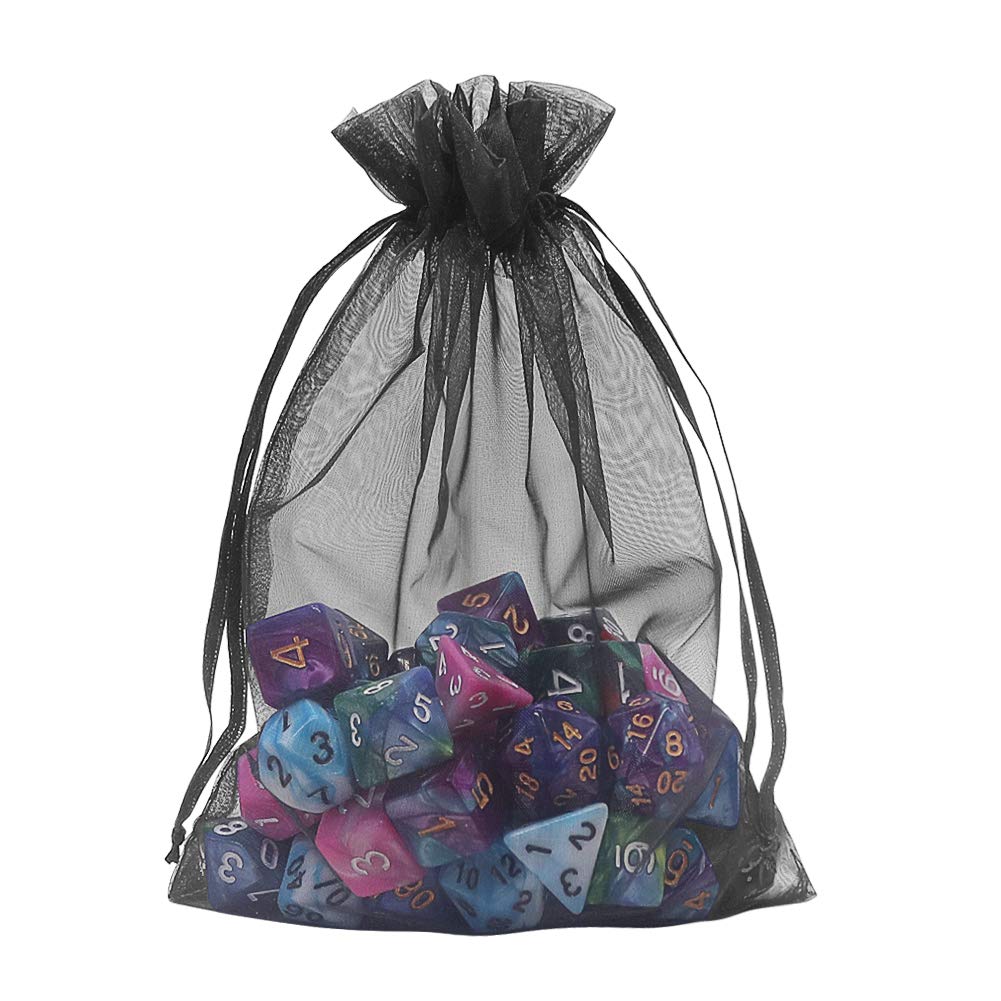 Black Organza Bags 5x7 inch 100pcs, Mesh Candy Bags Jewelry Pouches Drawstring Empty Sachet for Present Wedding Giveaways