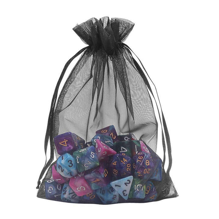 Black Organza Bags 5x7 inch 100pcs, Mesh Candy Bags Jewelry Pouches Drawstring Empty Sachet for Present Wedding Giveaways