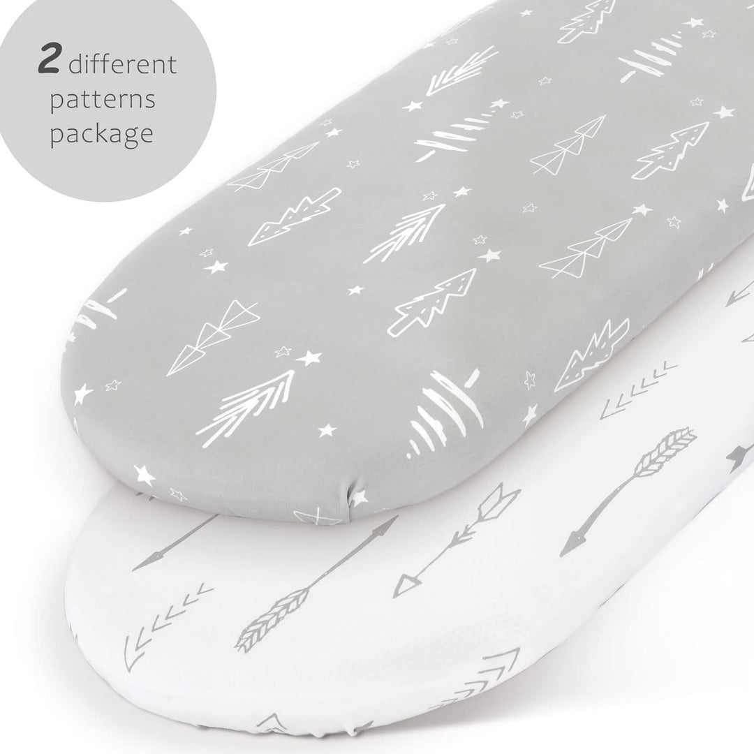 Stretchy Ultra Soft Fitted Bassinet Sheet Set 2 Pack, Universal Fit for Bassinets Baby Cradle Moses Basket Oval Rectangle Mattress, Christmas Trees/Arrows Bassinet Sheets for Girls and Boys