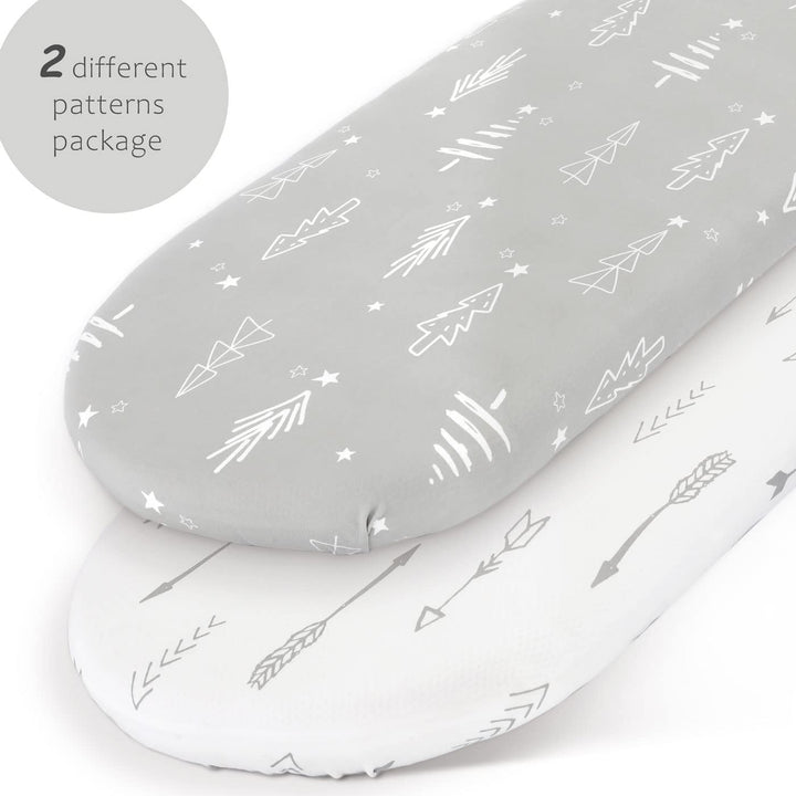 Stretchy Ultra Soft Fitted Bassinet Sheet Set 2 Pack, Universal Fit for Bassinets Baby Cradle Moses Basket Oval Rectangle Mattress, Christmas Trees/Arrows Bassinet Sheets for Girls and Boys