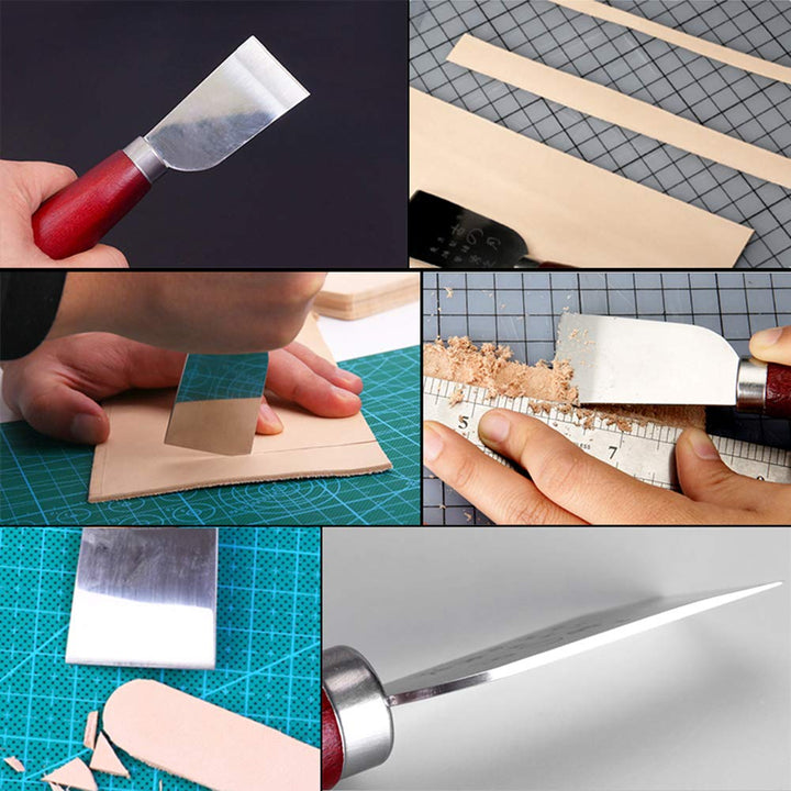 Leathercraft Knife - Leather Skiving Knife, Leather Cutting Knife with Wooden Handle Easy Trimming &amp; Edge Skiving Leathercraft Craft Tool for DIY(Red)