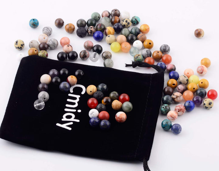 Natural Stone Beads 100pcs Round Genuine Real Stone Beading Loose Gemstones Hole Size 1mm DIY Smooth Bead for Bracelet Necklace Earrings Jewelry Making(Natural Stone Beads Multicolor, 8mm)