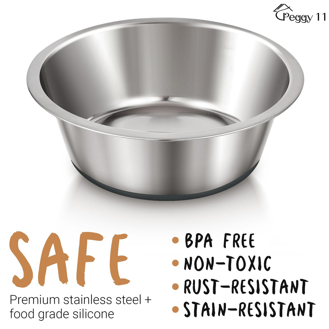 Deep Stainless Steel Anti-Slip Dog Bowls - 2-Pack, 8 Cups