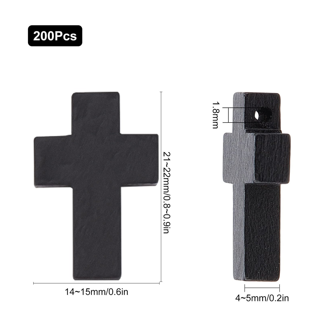 SUNNYCLUE 200Pcs Wood Cross Charm Pendants Natural Wooden Small Cross Charms Pendants with Hole for Party Favors Necklace Jewelry Making DIY Craft Handmade Accessories Easter Holiday, Black