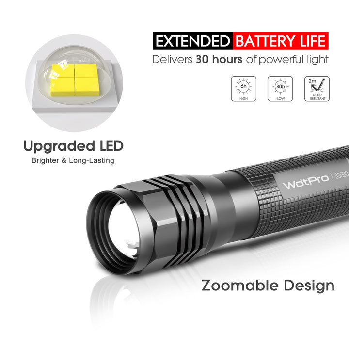 WdtPro High-Powered LED Flashlight S3000, Super Bright 