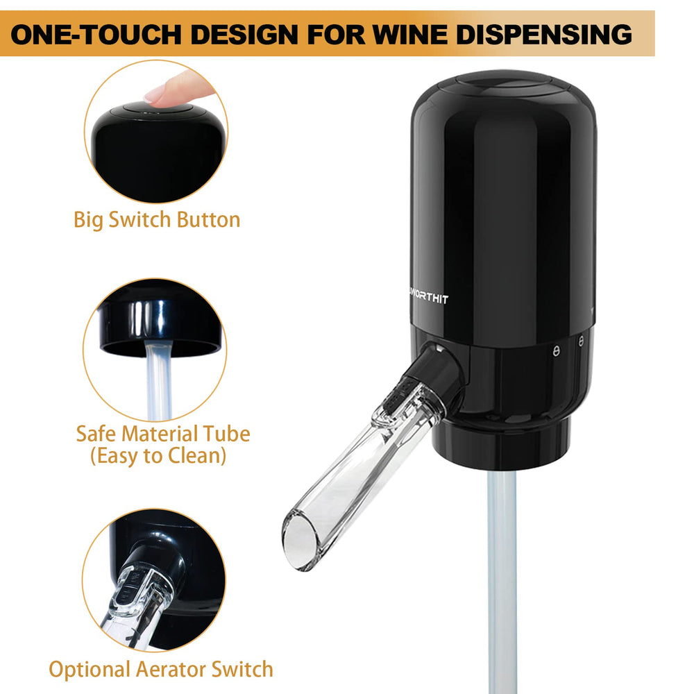 Electric Wine Aerator Pourer, Automatic Portable Smart Wine Decanter and Wine Dispenser Pump Wine Oxidizer for Red and White Wine(Black)