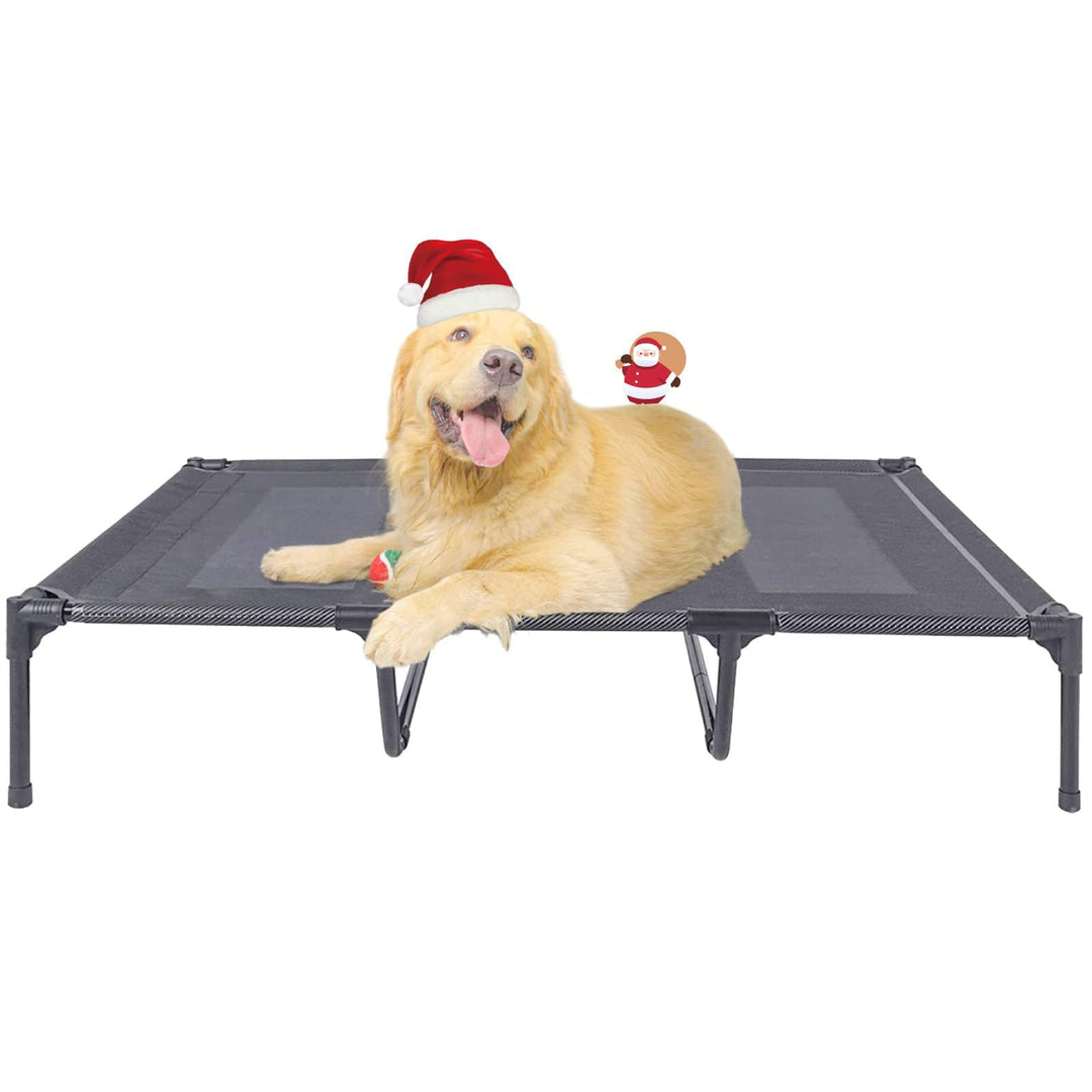 Suddus Elevated Dog Bed for Large Dogs 140lb, Breathable Cooling Raised Dog Cot with Dual Support Bars &amp; Metal Frame, No-Slip Feet, Waterproof Pet Bed for Indoor/Outdoor, X-Large, 48 * 36 * 9in, Grey