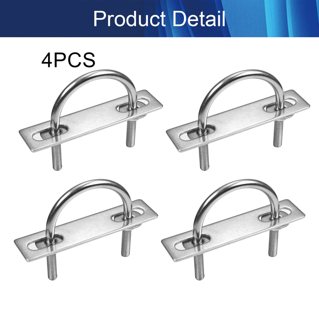 4Pcs M6 U Bolts, 0.2 Inner Width, 304 Stainless Steel Silver Square Bend U-Bolt with Nuts, Washers and Frame Plate