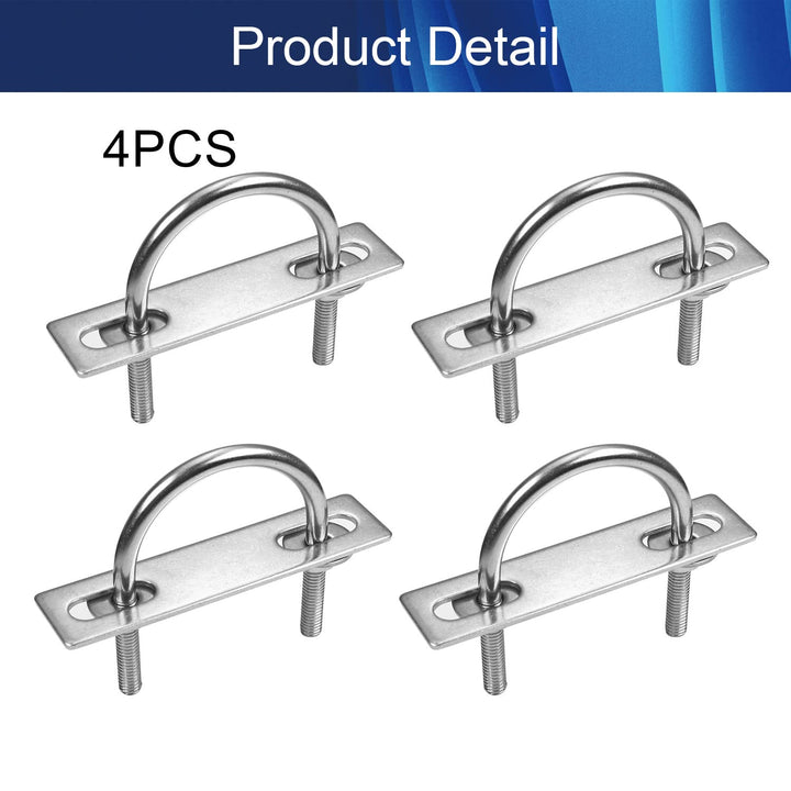 4Pcs M6 U Bolts, 0.2 Inner Width, 304 Stainless Steel Silver Square Bend U-Bolt with Nuts, Washers and Frame Plate