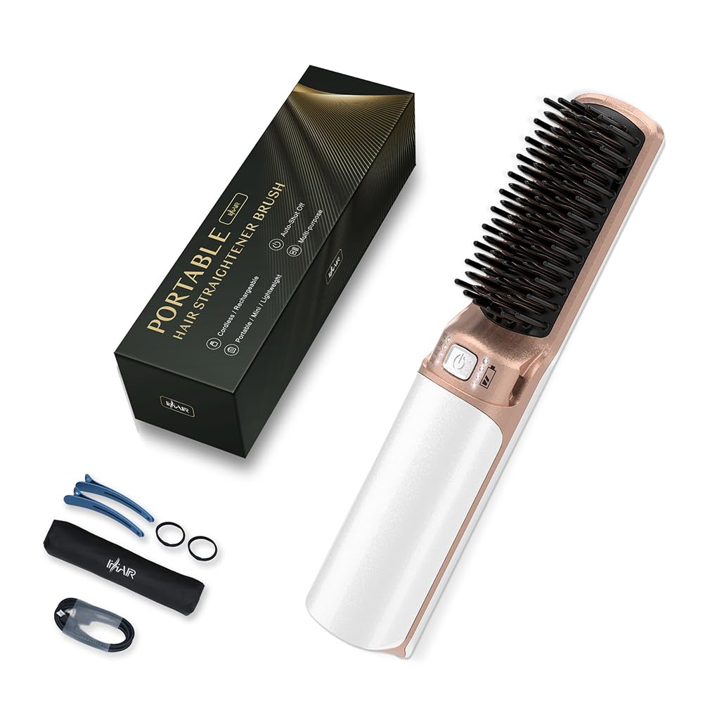 IHHAIR Hot Hair Straightener Brush,Portable Mini Cordless Hair Straightener with Travel Size USB Rechargeable 6400MAH,2 in 1 Hot Comb Hair Straightener for Women &amp; Men with Short Hair(White)